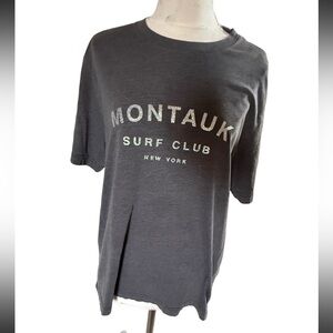 Custom made Gray Montauk Surf Club T-Shirt unisex adult medium cotton silver